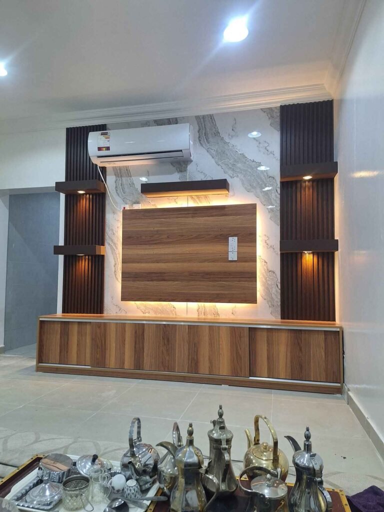 Gypsum Carpentry Tv Wall Unit Woodwork in Qatar - Rahman Maintenance Qatar
