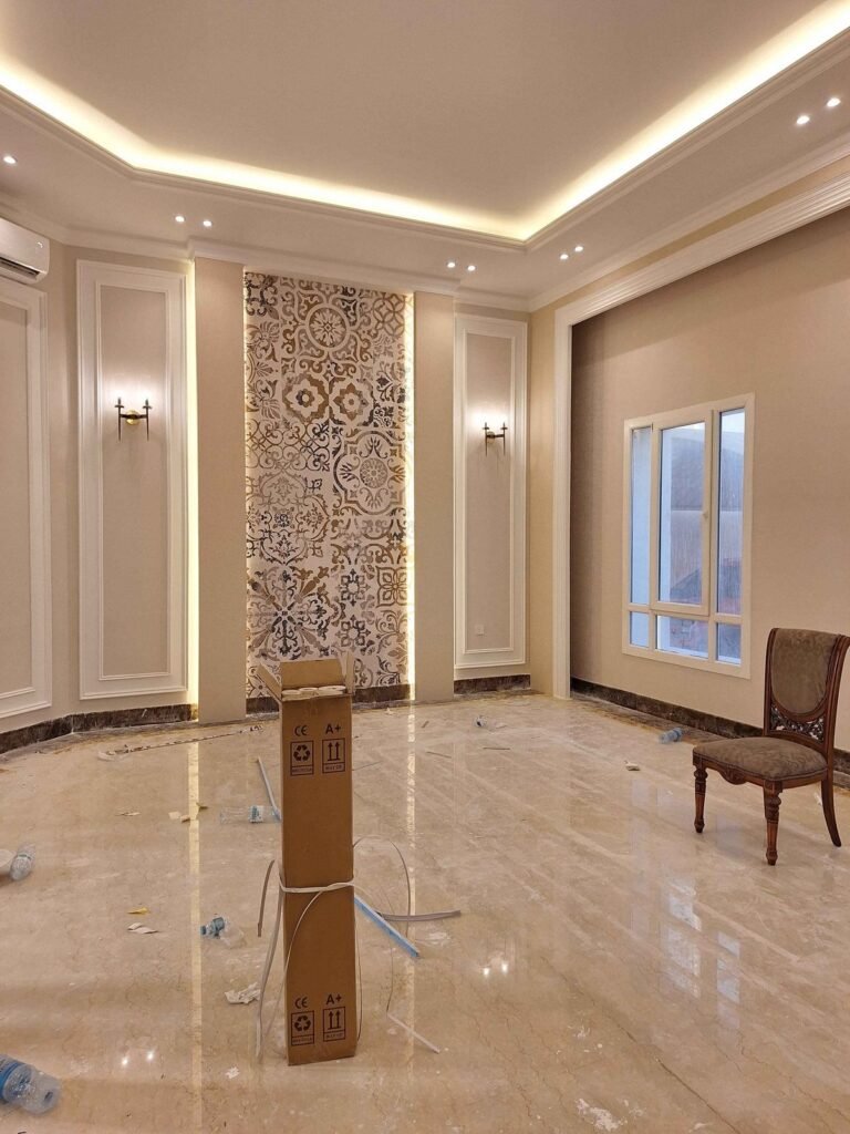 Gypsum Carpentry Ornamental Backlit Wall Feature Panel in Qatar - Rahman Maintenance Qatar