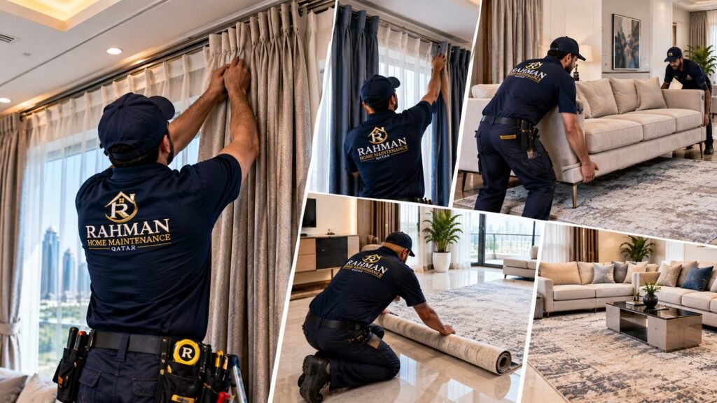 Curtains installation carpet fixing and sofa cleaning services in Qatar