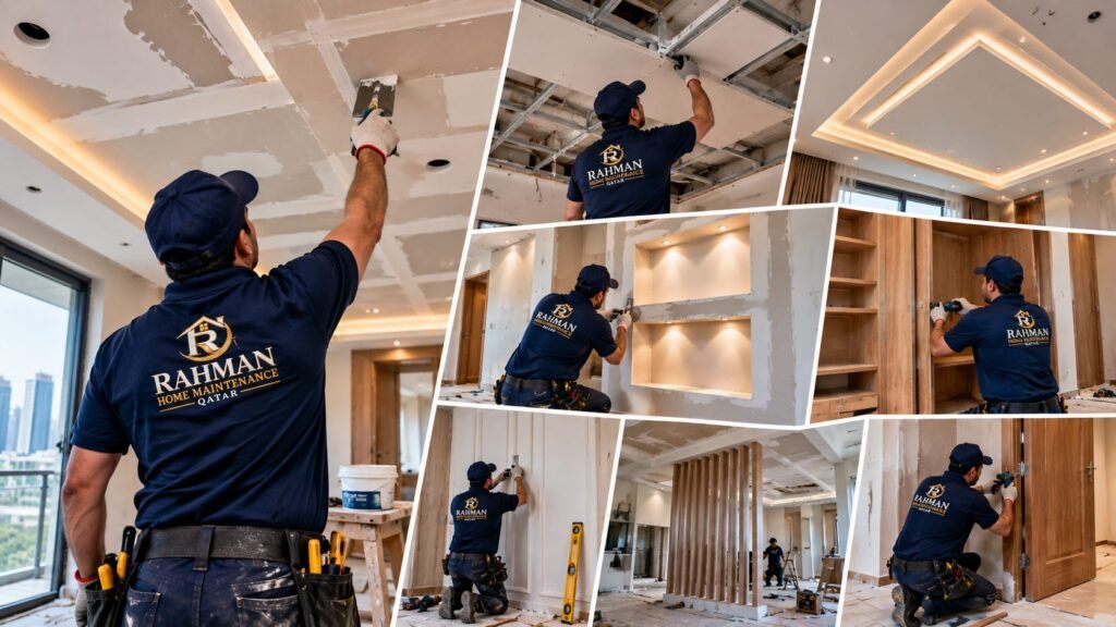 Gypsum ceiling installation and carpentry repair services in Qatar